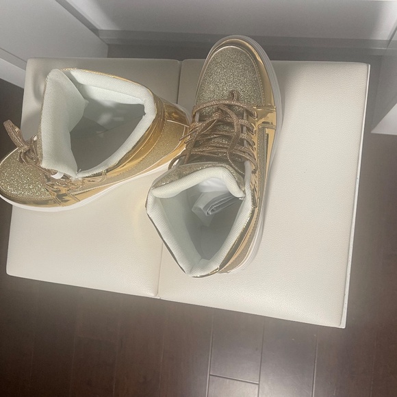 Gold Glitter High-Top Sneakers – Metallic Gold – Size 43 (Women’s 11) - Picture 5 of 6
